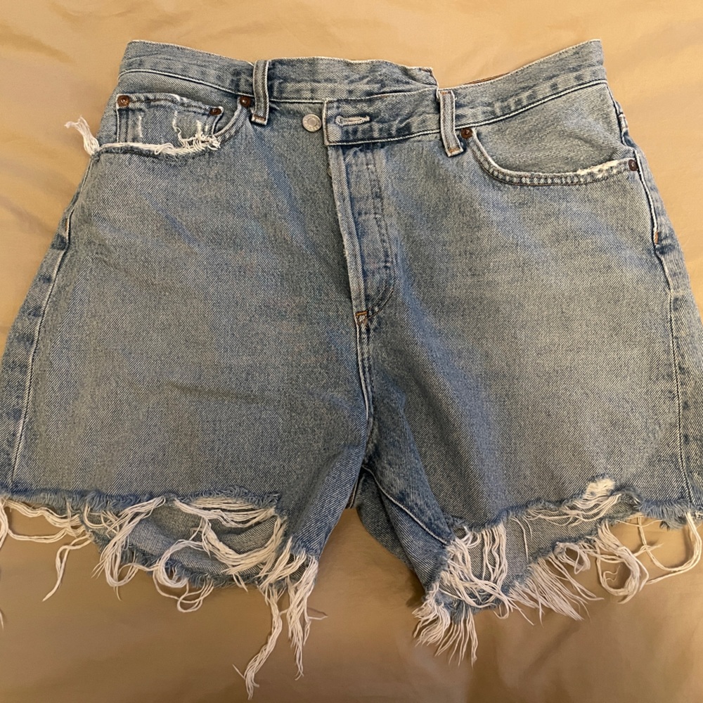 Agolde Crisscross Super High Waist Organic Cotton Denim Shorts
